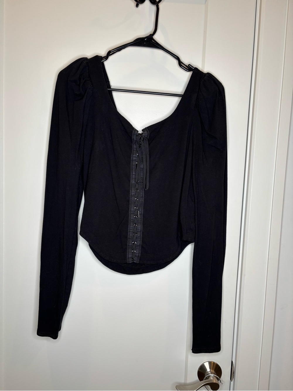 Free People Black Long Sleeve Square Neck Top